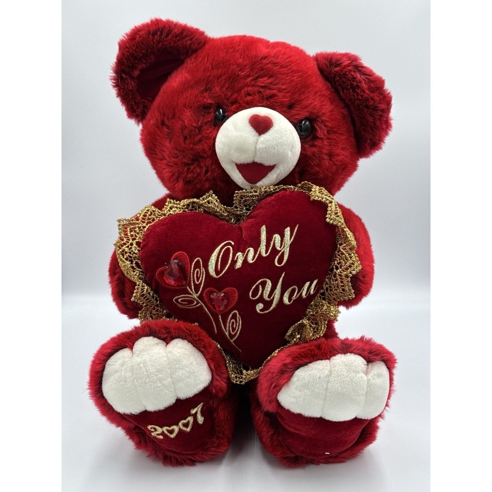 Dan Dee 2007 Red Teddy Bear 19" Plush Red Heart Gold Trim Only You Heart Pillow